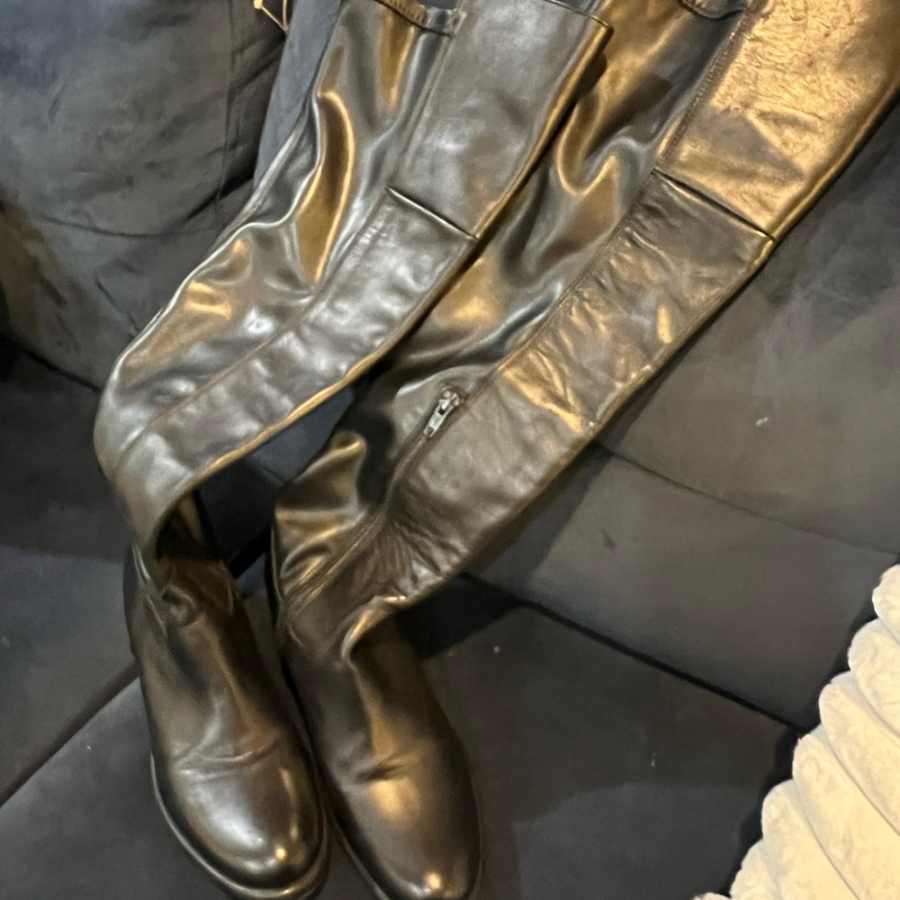 Emanuele Crasto Black Leather above Knee-High Boots
